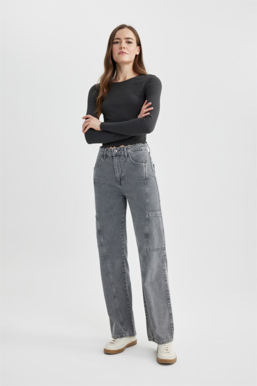 نساء رمادي High Waist Trousers