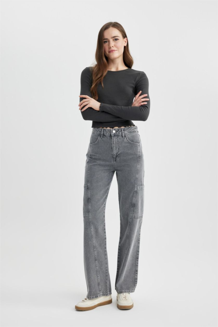 نساء رمادي High Waist Trousers