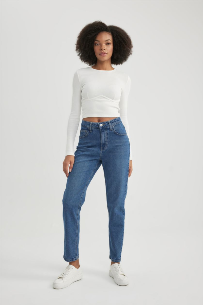 نساء أزرق بنطلون جينز لينا بخصر عالي