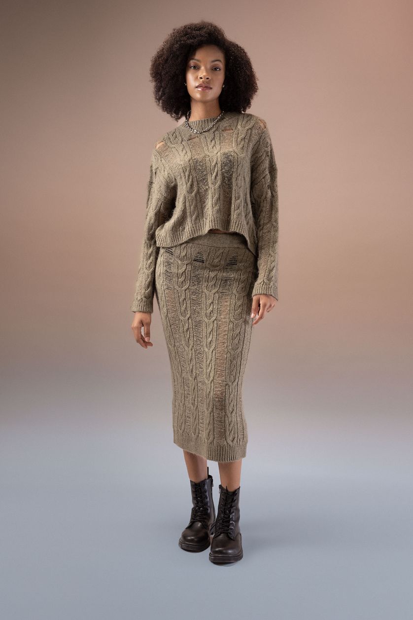 WOMAN Khaki Slim Fit Knitwear Skirt