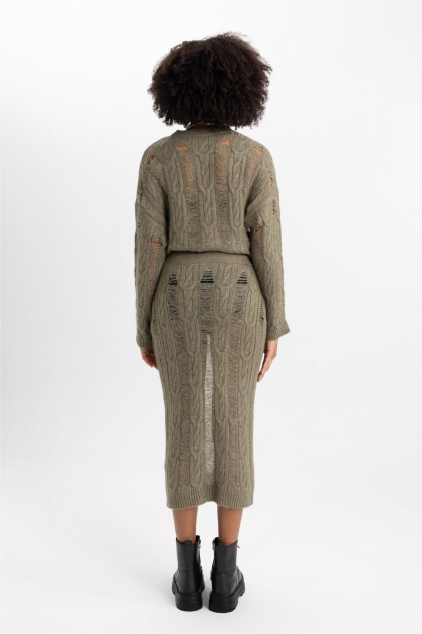 WOMAN Khaki Slim Fit Knitwear Skirt