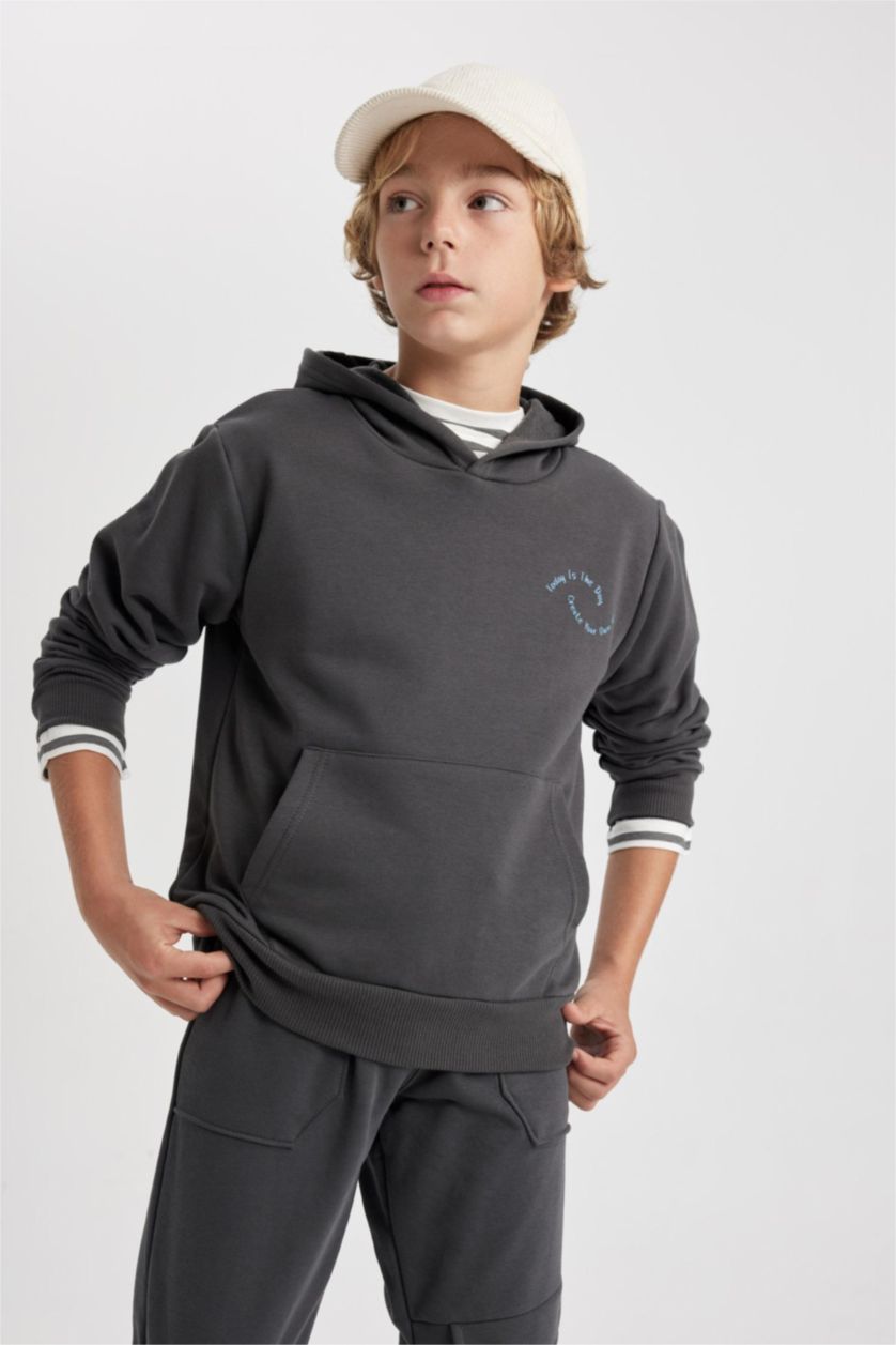 Мальчики и подростки Антрацит Свитшот с капюшоном стандартного кроя для мальчиков