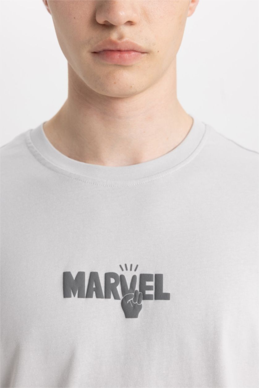 MAN Light Grey Marvel Logo Only Comfort Fit Crew Neck Short Sleeve T-Shirt