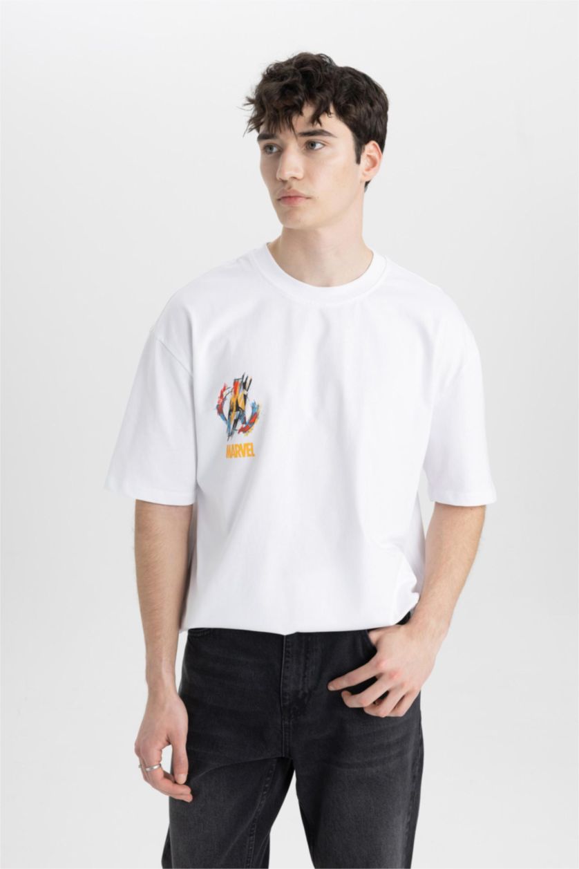 رجال أبيض تيشيرت مطبوع اوفر سايز بياخة مستديرة من Avengers