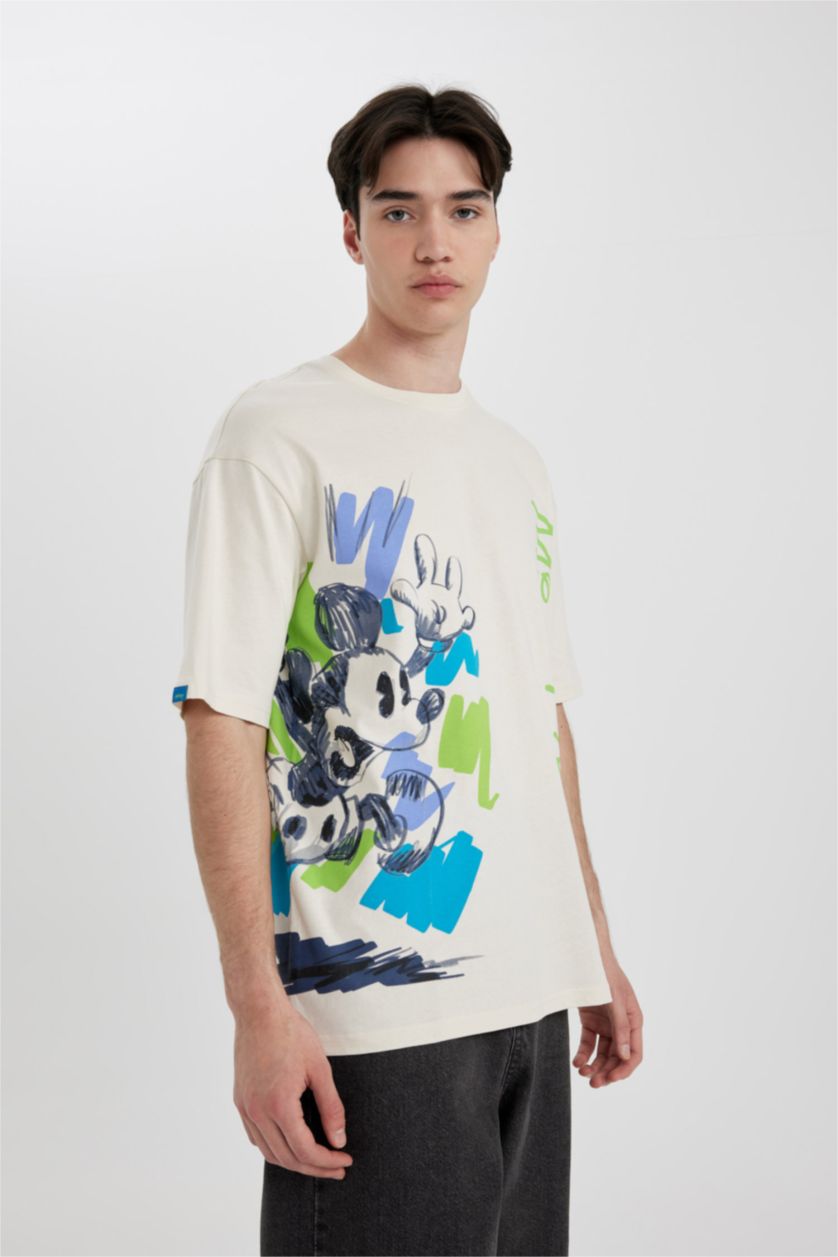 MAN Sand Disney Mickey & Minnie Comfort Regular Fit Relaxed Fit Back Printed T-Shirt