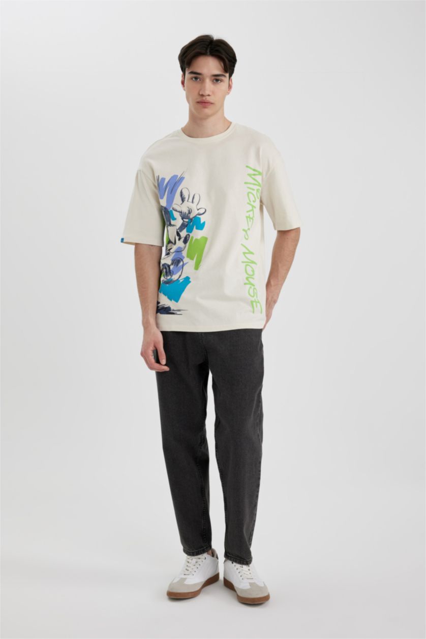 MAN Sand Disney Mickey & Minnie Comfort Regular Fit Relaxed Fit Back Printed T-Shirt