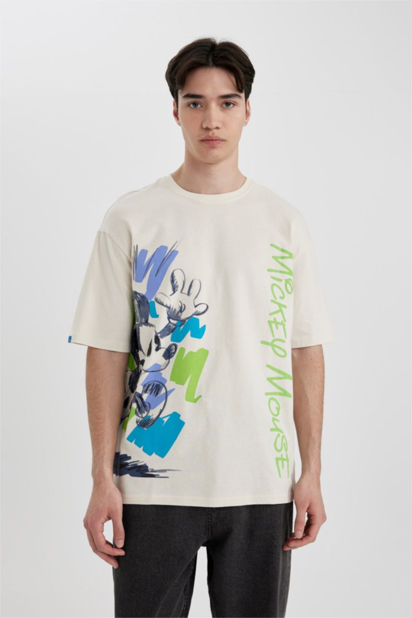 MAN Sand Disney Mickey & Minnie Comfort Regular Fit Relaxed Fit Back Printed T-Shirt