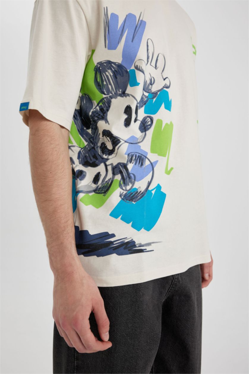 MAN Sand Disney Mickey & Minnie Comfort Regular Fit Relaxed Fit Back Printed T-Shirt