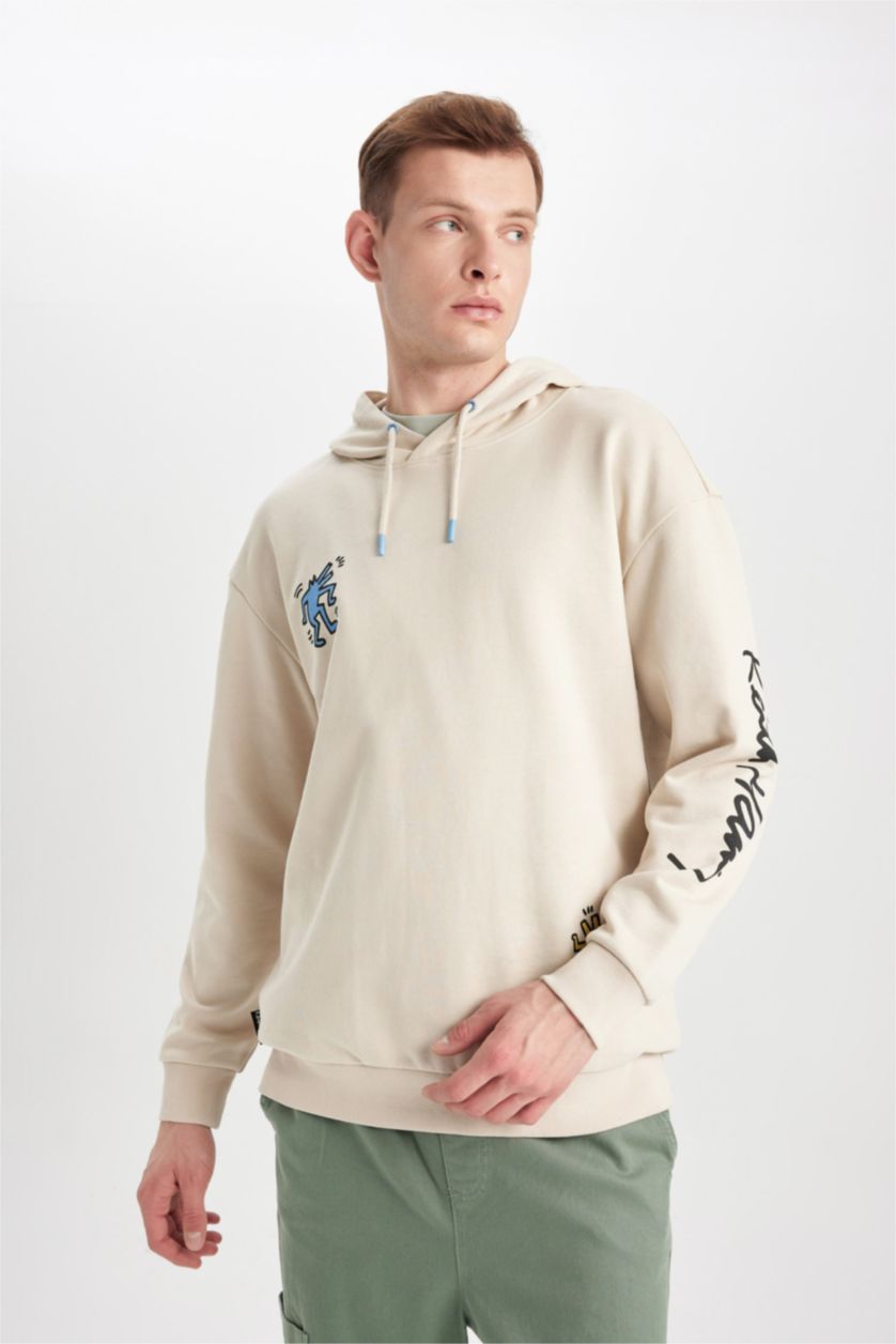 Мужчины Песочный Свитшот квадратного кроя с капюшоном для мужчин