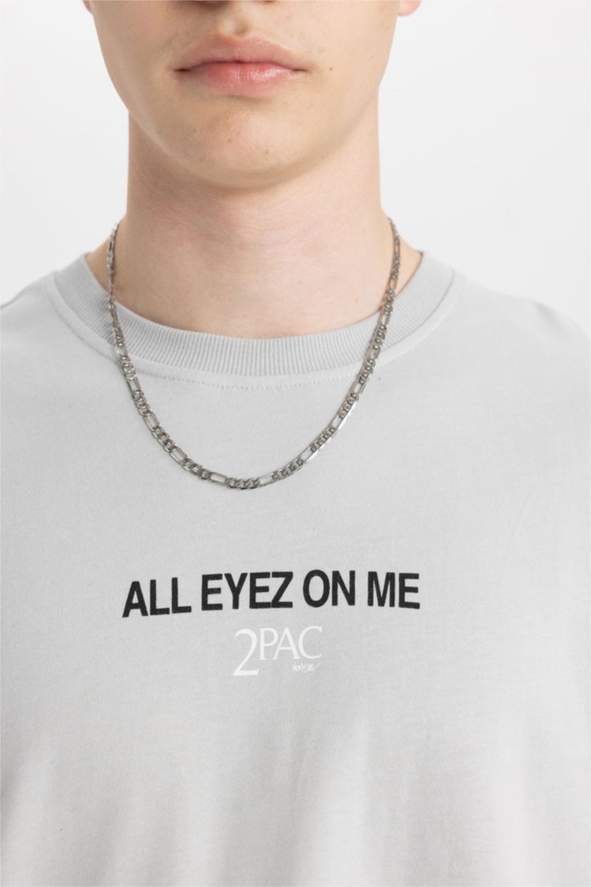 MAN Light Grey Tupac Shakur Loose Fit Crew Neck Short Sleeve T-Shirt
