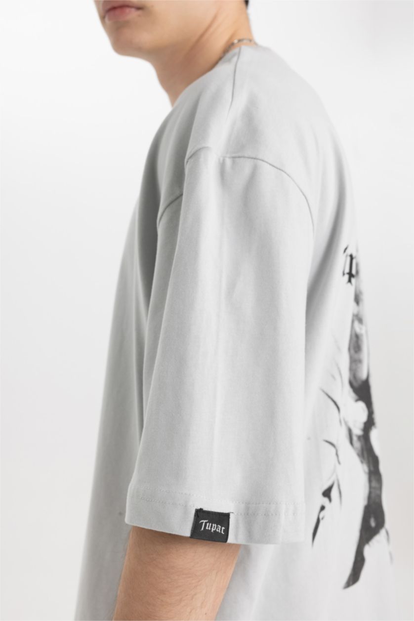 MAN Light Grey Tupac Shakur Loose Fit Crew Neck Short Sleeve T-Shirt