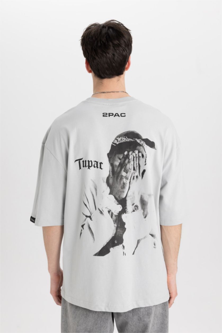 MAN Light Grey Tupac Shakur Loose Fit Crew Neck Short Sleeve T-Shirt