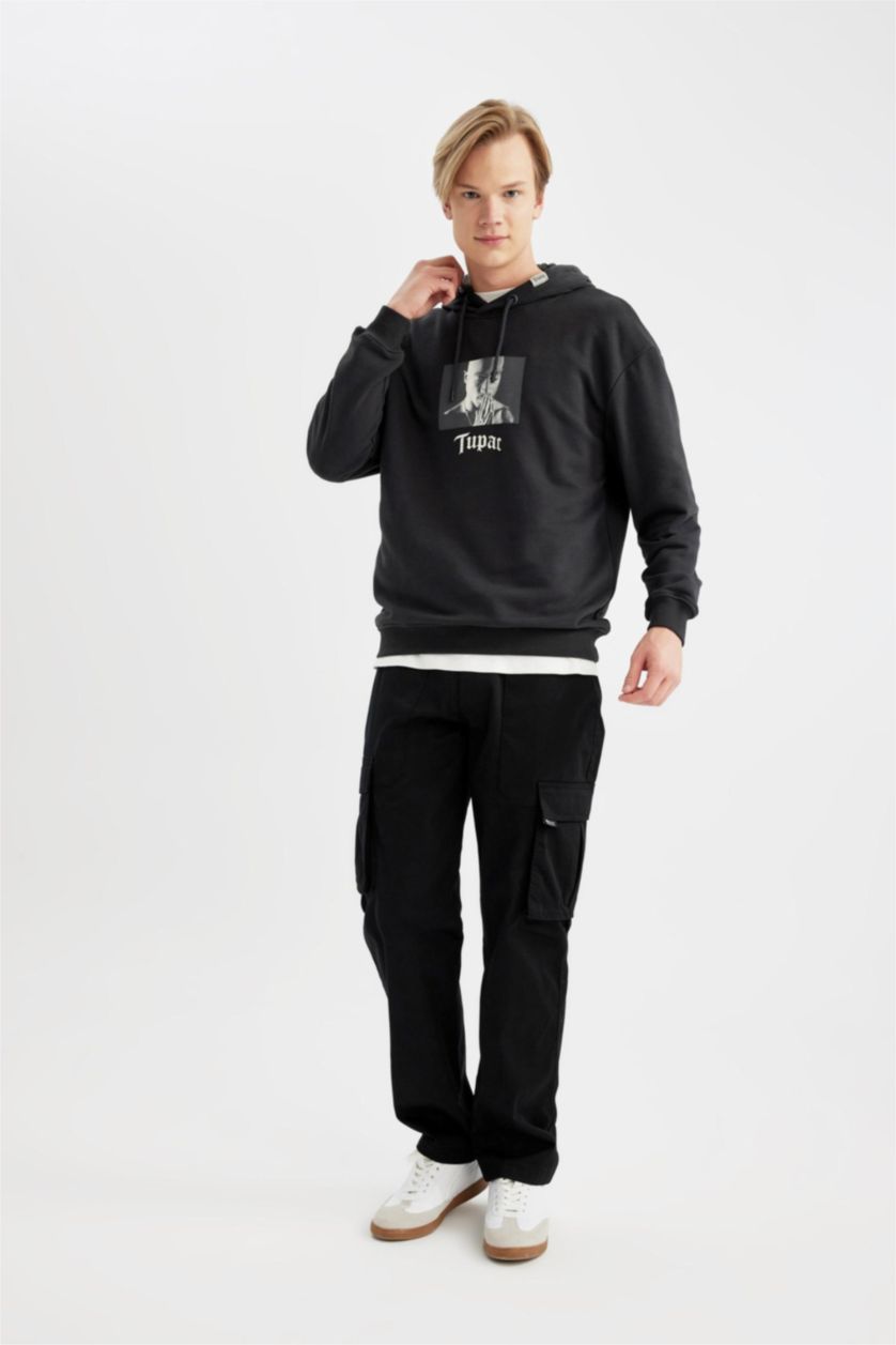 MAN Anthracite Tupac Shakur Boxy Fit Hooded Sweatshirt