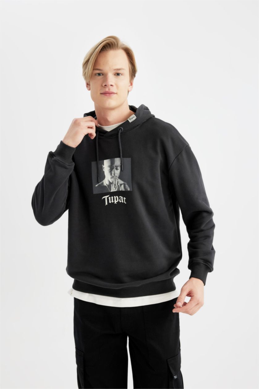 MAN Anthracite Tupac Shakur Boxy Fit Hooded Sweatshirt