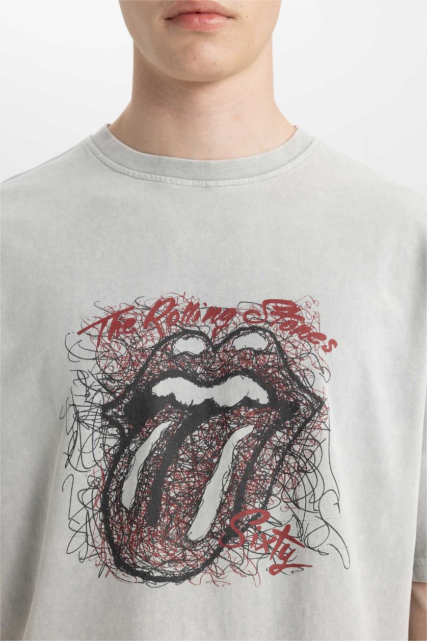 Erkek Açık Gri Rolling Stones Comfort Regular Fit Rahat Kalıp Bisiklet Yaka Kısa Kollu Tişört