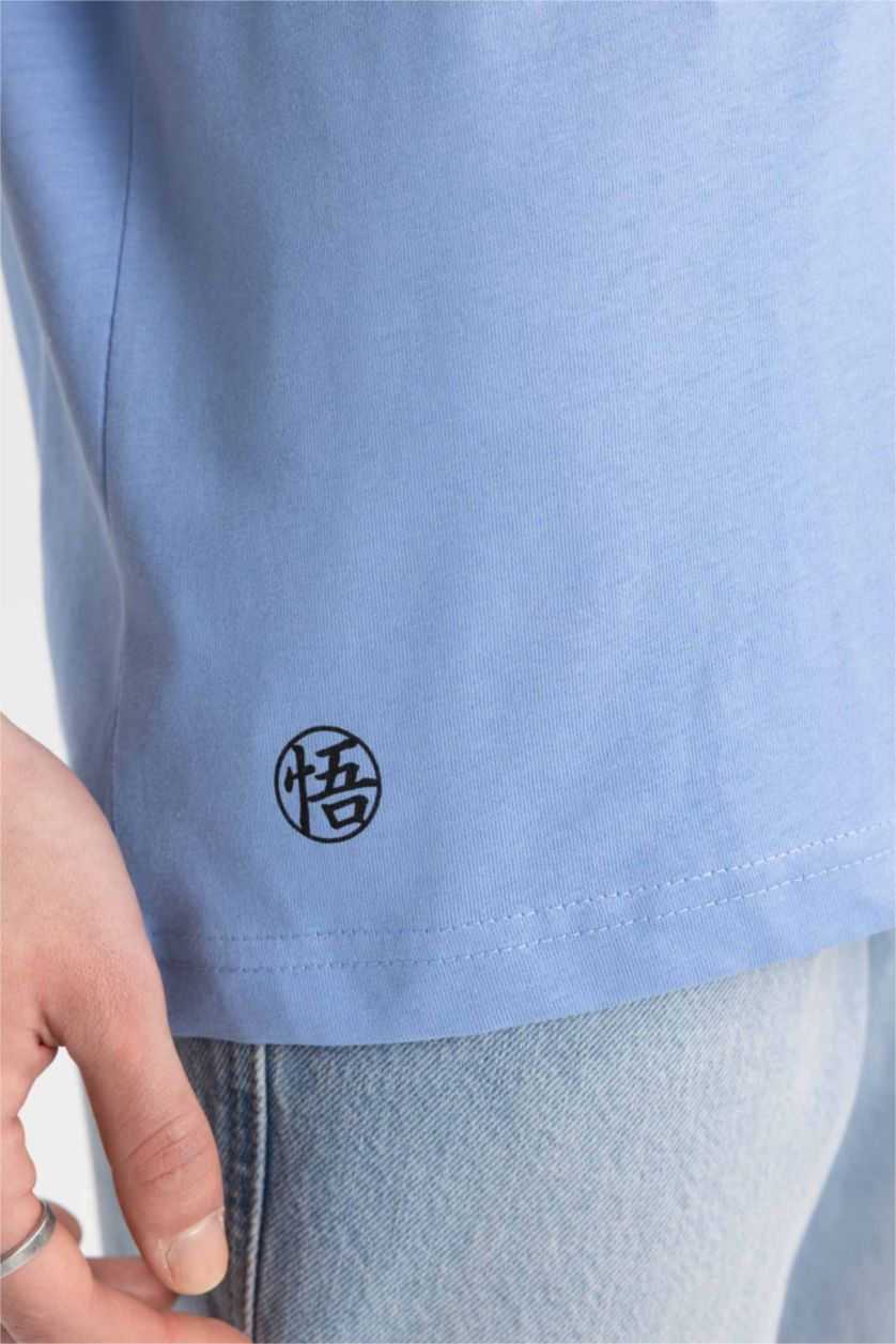 Erkek Mavi Loose Fıt Kısa Kollu Tişört