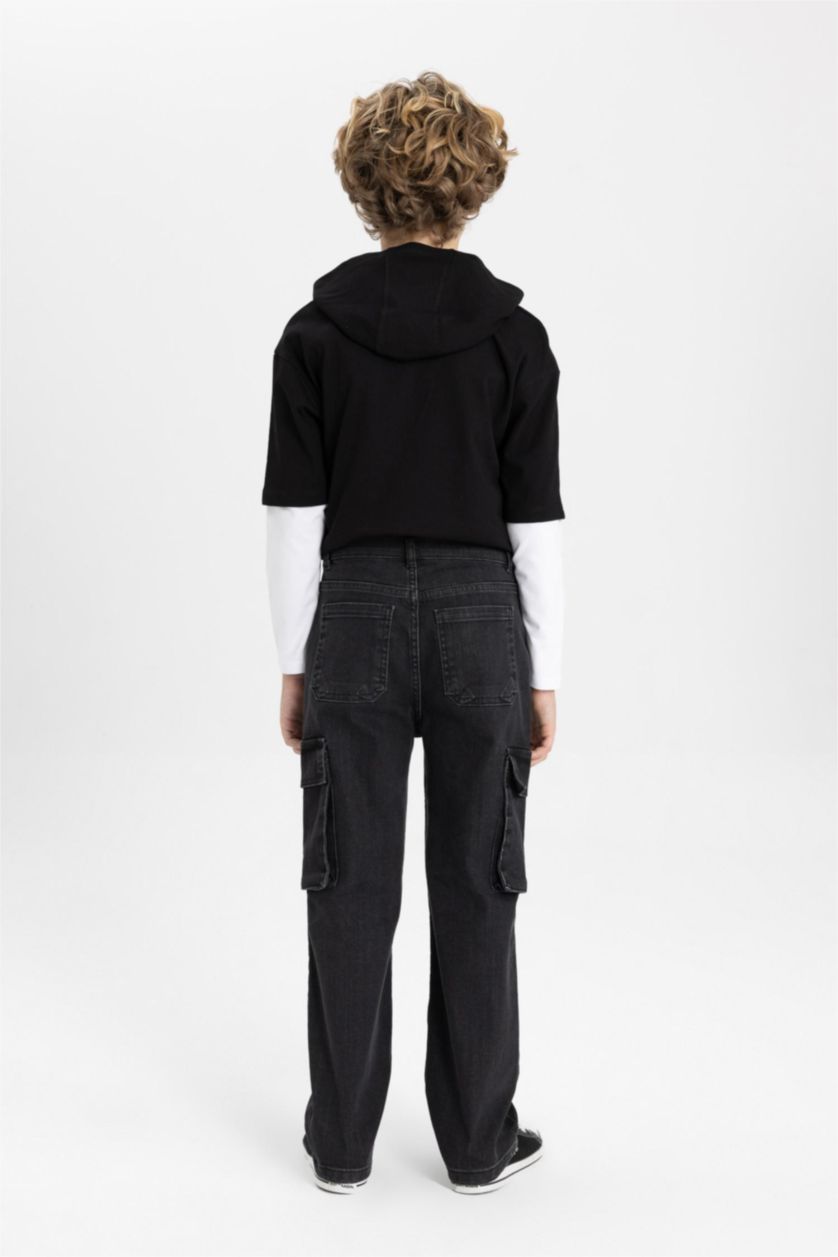 Erkek Çocuk - Genç Erkek Antrasit Kargo Fit Düz Paça Jean Pantolon Erkek Çocuk