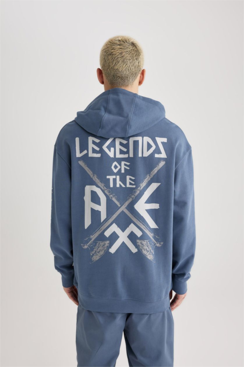 Мужчины Светло-индиговый Свитшот Vikings Valhalla с капюшоном