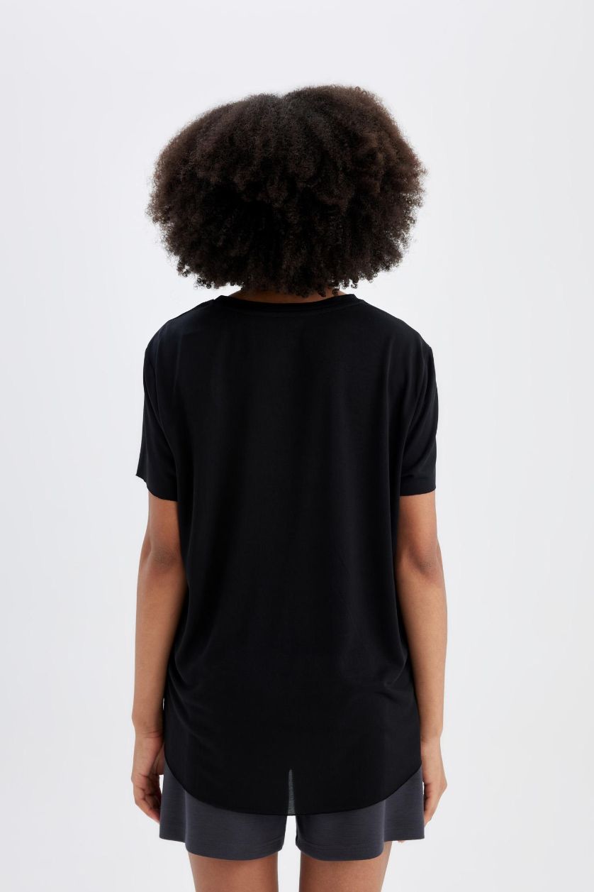 Женщины Черный Футболка оверсайз с круглым вырезом, DeFactoFit
