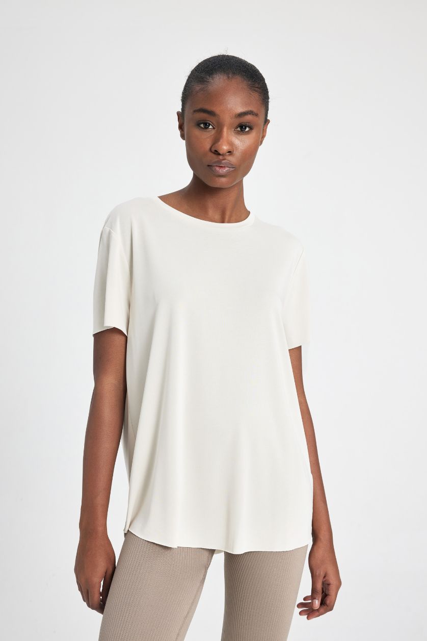 WOMAN Ecru Oversize Fit Modal Crew Neck Sports T-Shirt