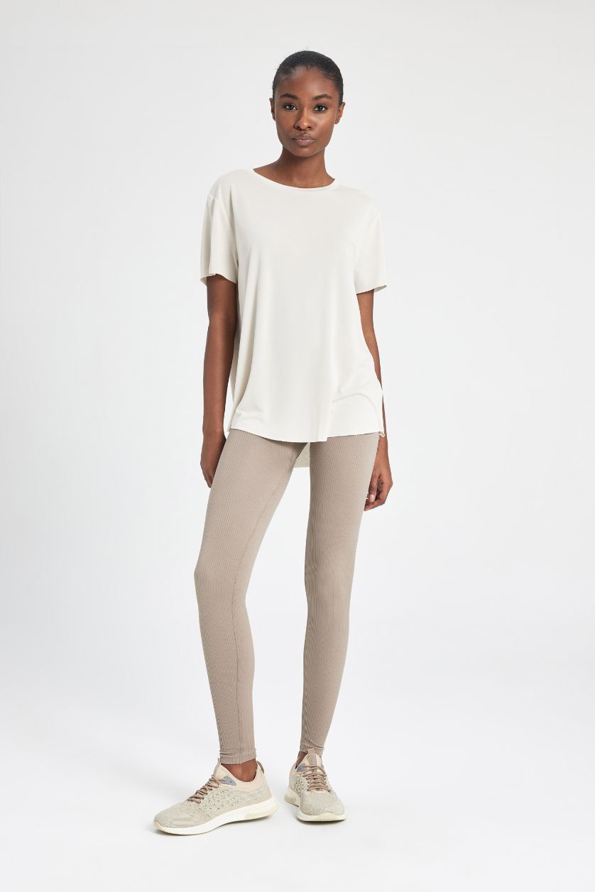 WOMAN Ecru Oversize Fit Modal Crew Neck Sports T-Shirt