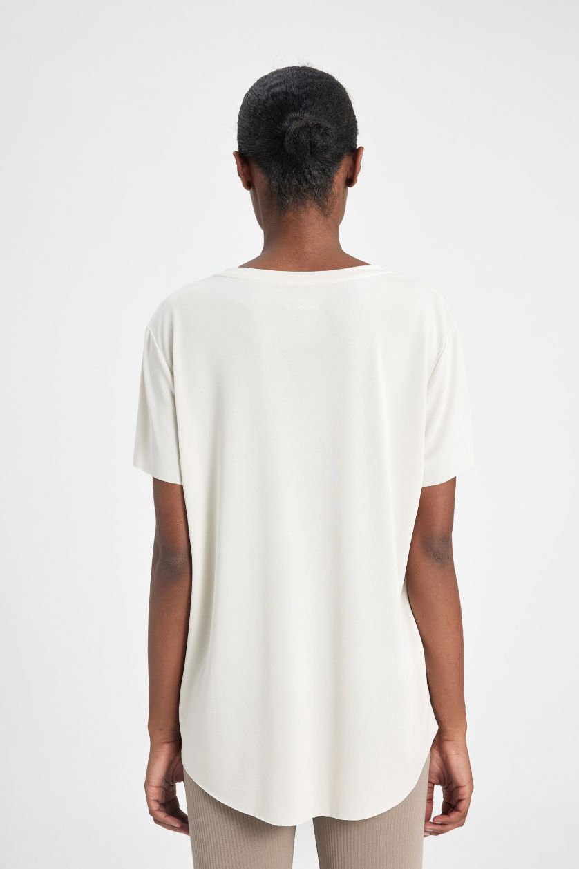 WOMAN Ecru Oversize Fit Modal Crew Neck Sports T-Shirt