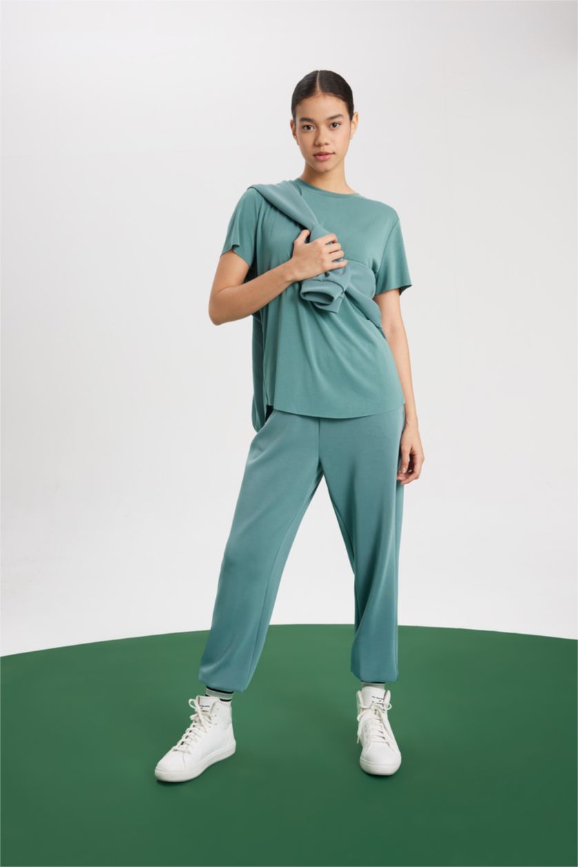 Женщины Зеленый Спортивная футболка оверсайз с круглым вырезом, DeFactoFit