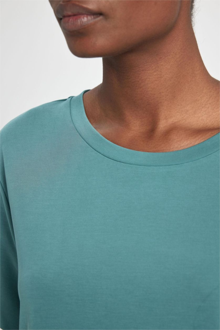 Женщины Зеленый Спортивная футболка оверсайз с круглым вырезом, DeFactoFit