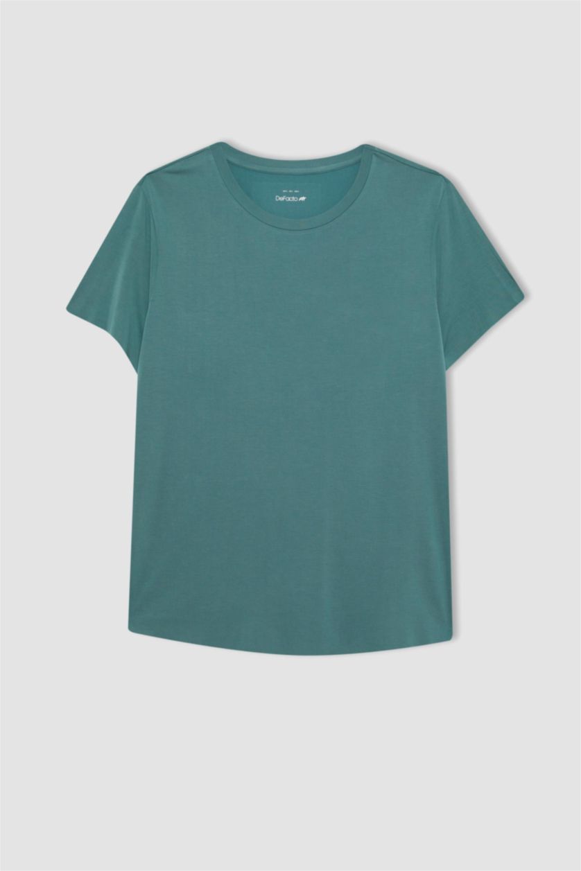 Женщины Зеленый Спортивная футболка оверсайз с круглым вырезом, DeFactoFit
