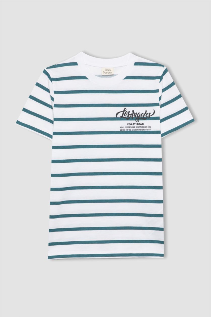 BOYS & TEENS White Boy Striped Short Sleeve 2 Piece Pajama Set