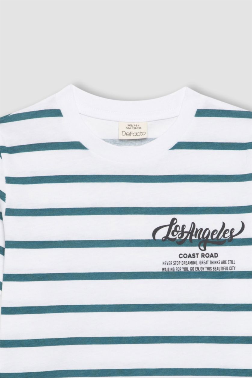 BOYS & TEENS White Boy Striped Short Sleeve 2 Piece Pajama Set