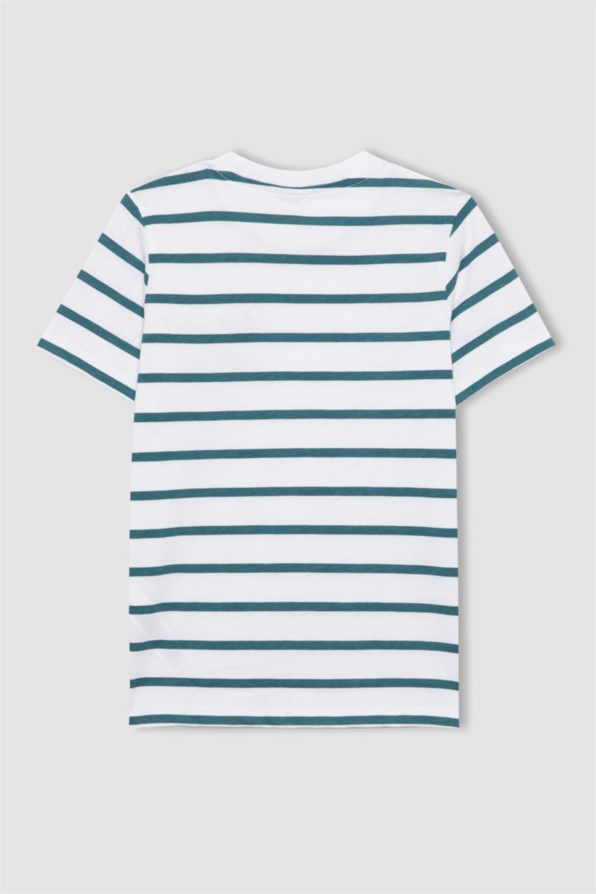 BOYS & TEENS White Boy Striped Short Sleeve 2 Piece Pajama Set