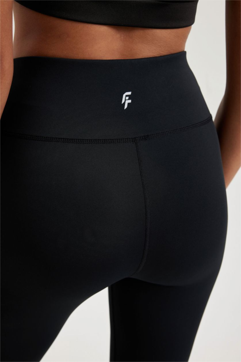 FEMME Noir Legging de Sport Premium à Slogan et Taille Haute Defactofit