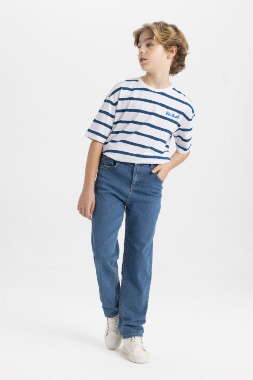 Мальчики и подростки Голубрй Джинсы для мальчиков, Школьная коллекция