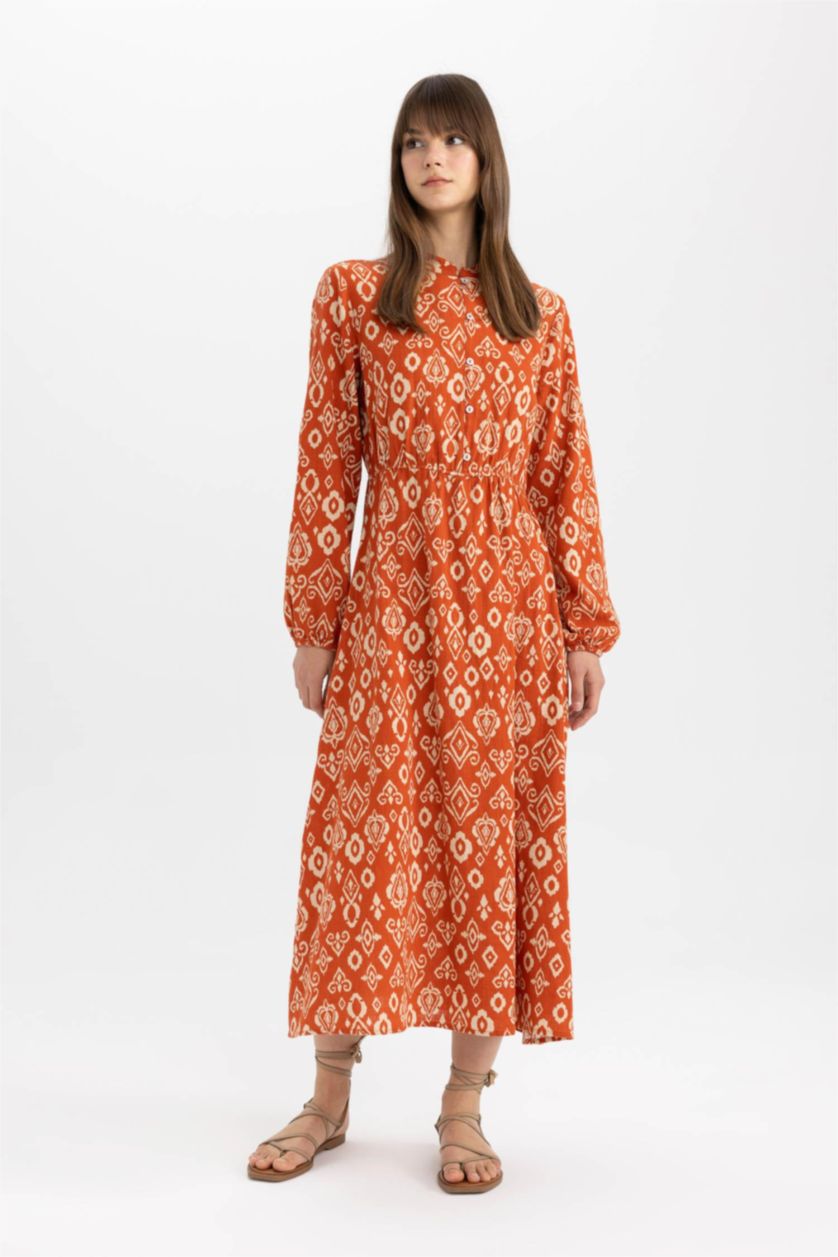 FEMME Orange Foncé Robe tissée imprimée en coton à manches longues
