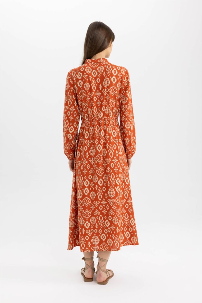 FEMME Orange Foncé Robe tissée imprimée en coton à manches longues