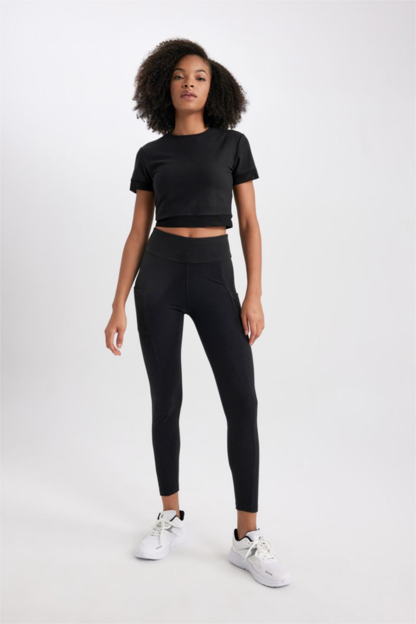 WOMAN Black DeFactoFit Waist Wrapping Heavy Fabric Sports Leggings