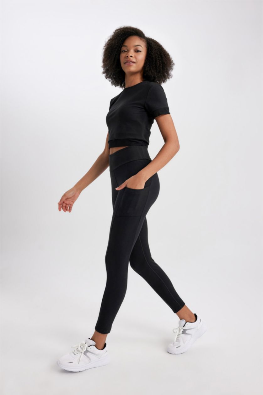 WOMAN Black DeFactoFit Waist Wrapping Heavy Fabric Sports Leggings