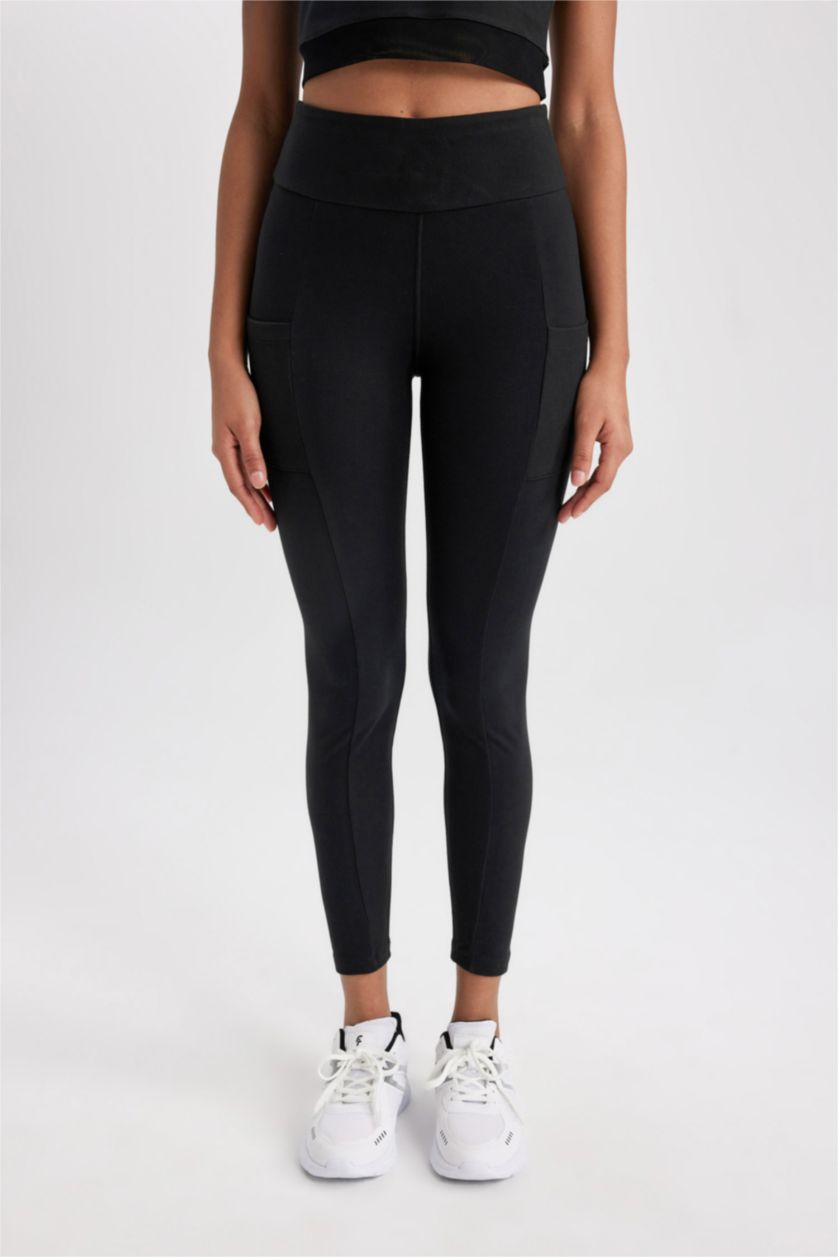 WOMAN Black DeFactoFit Waist Wrapping Heavy Fabric Sports Leggings