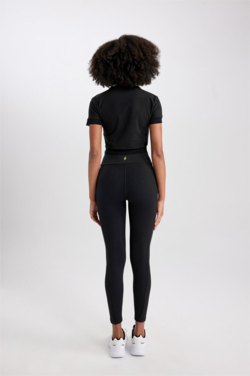 WOMAN Black DeFactoFit Waist Wrapping Heavy Fabric Sports Leggings