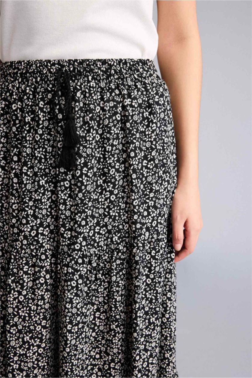 Kadın Siyah Baskılı Maxi Etek