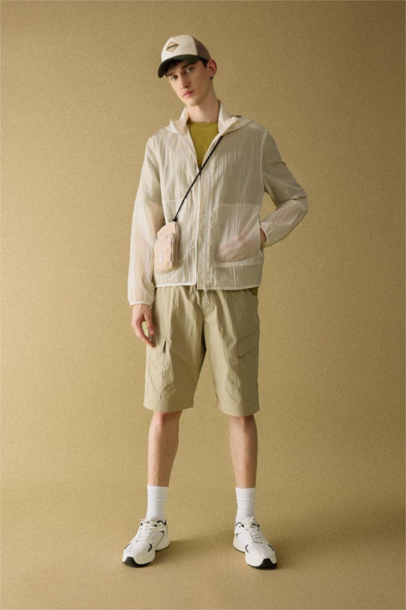 Man Light Stone Regular Fit Hooded Raincoat