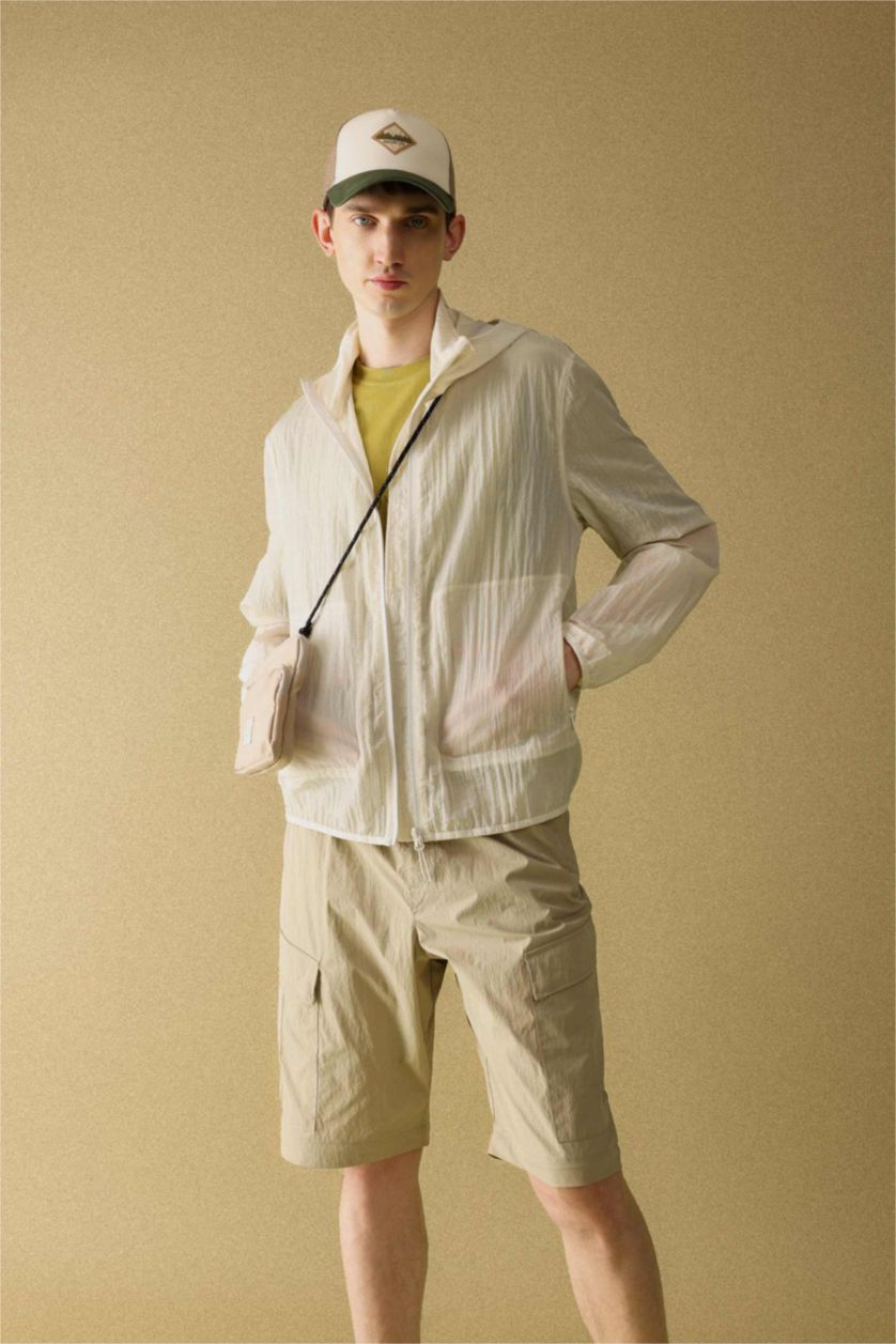 Man Light Stone Regular Fit Hooded Raincoat