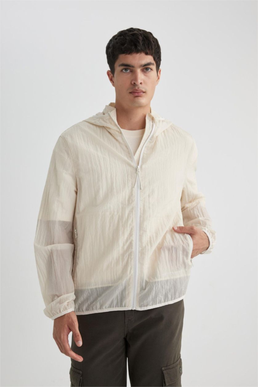 Man Light Stone Regular Fit Hooded Raincoat