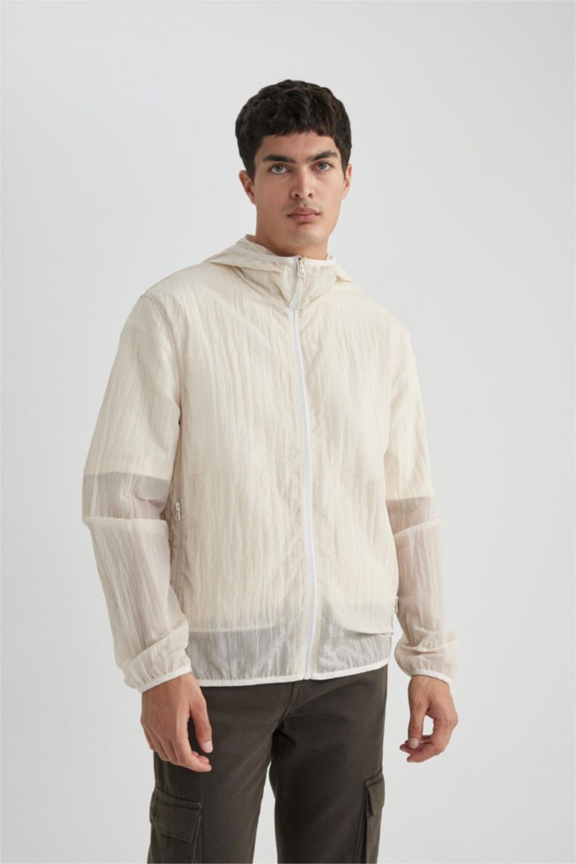 Man Light Stone Regular Fit Hooded Raincoat