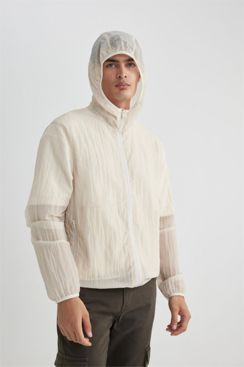 Man Light Stone Regular Fit Hooded Raincoat