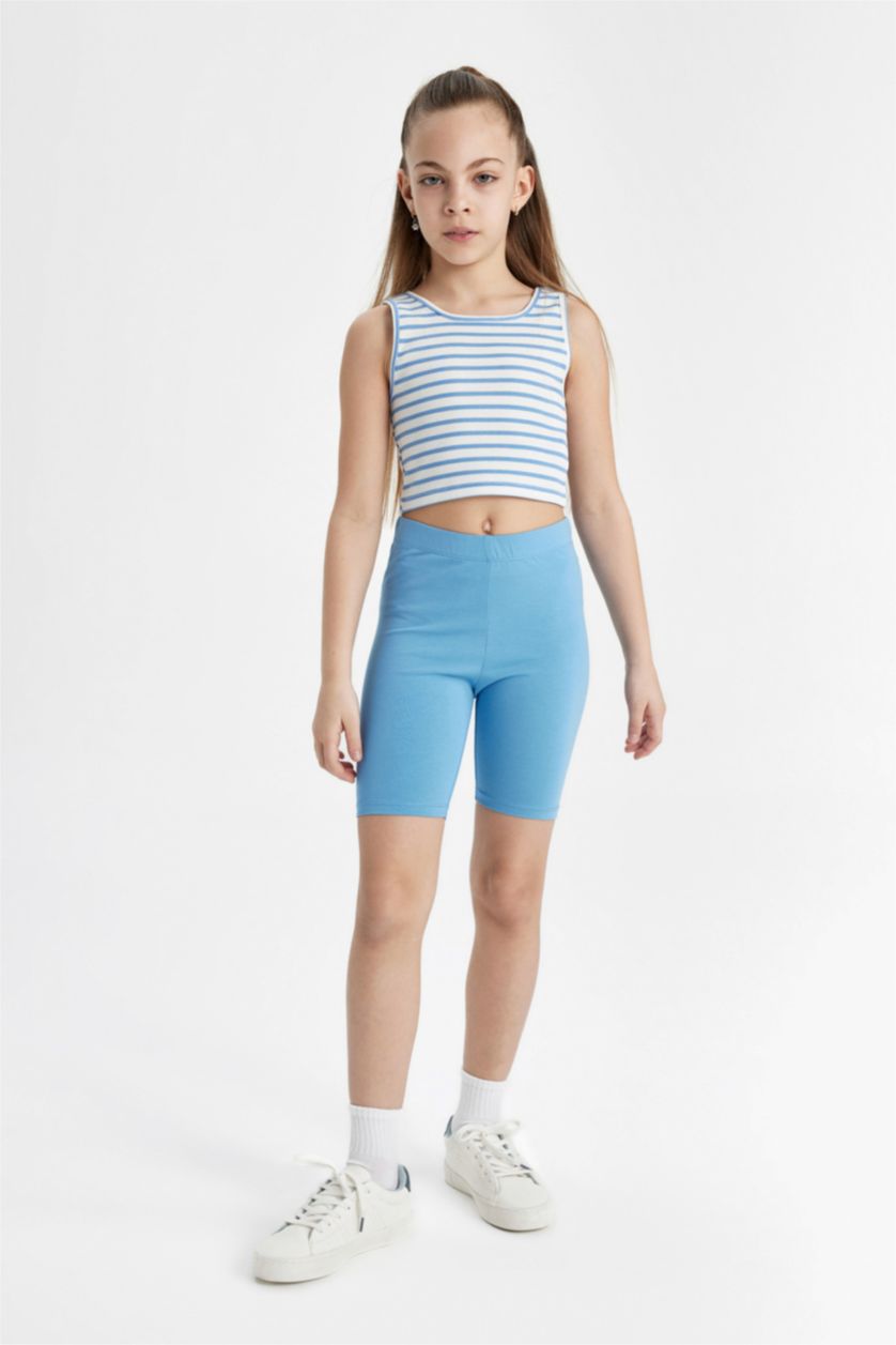 Kız Çocuk - Genç Kız Mavi Kısa Boy Tayt Kız Çocuk