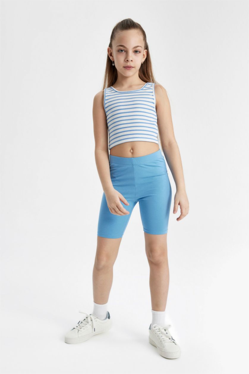 Kız Çocuk - Genç Kız Mavi Kısa Boy Tayt Kız Çocuk