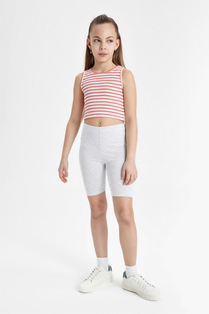 GIRLS & TEENS Light Grey Melange Girl Biker Short Leggings