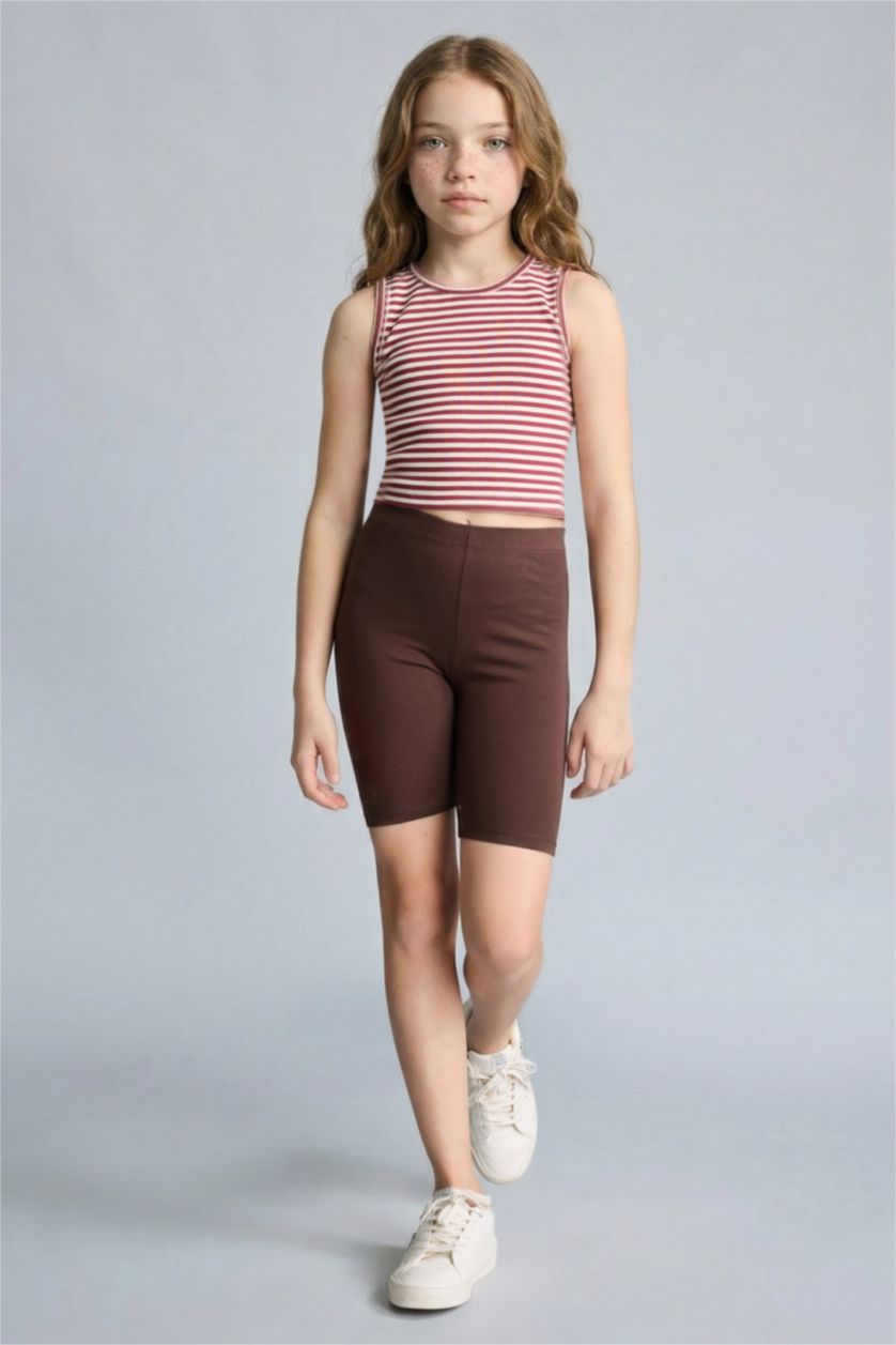 Kız Çocuk - Genç Kız Kahve Kısa boy Tayt Kız Çocuk